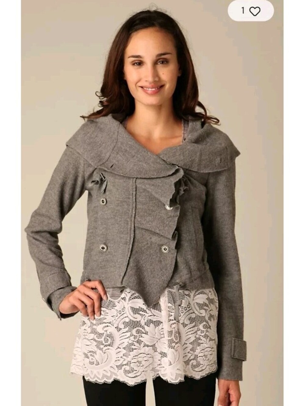 Free People Montara Cinched Sweater Jacket Sz Large Gray Boho Chic